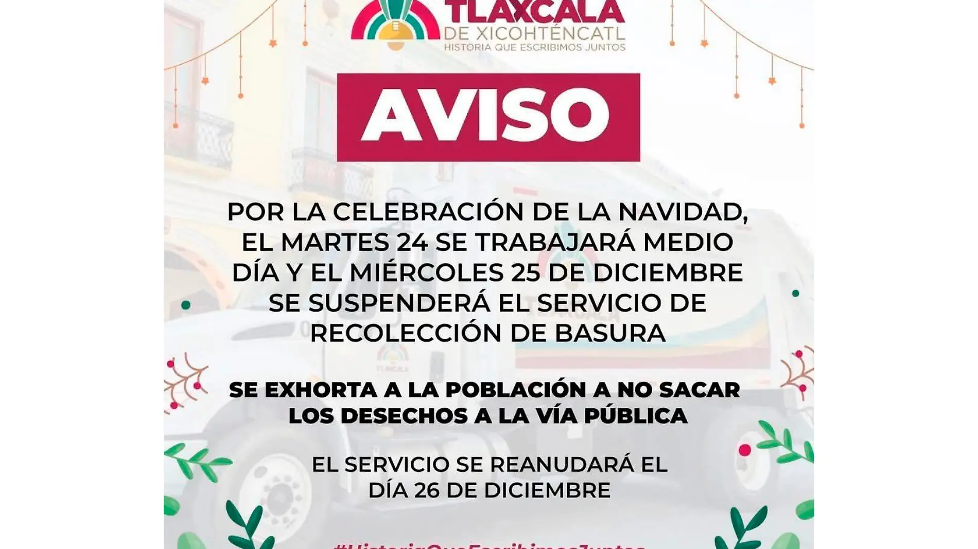 aviso suspención servicio recolección de basura